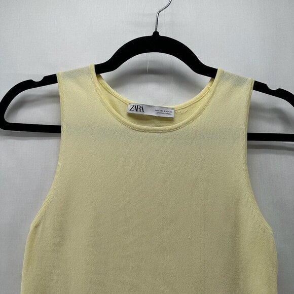 ZARA Sweater Womens Sz S Ribbed Tank Round Neck Sleeveless Viscose Nylon Yellow - Picture 3 of 10